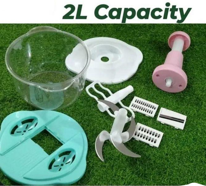 9-in-1 Manual Chopper – Vegetable, Meat & Salad Cutter with Blender & Shredder - 2 Liters