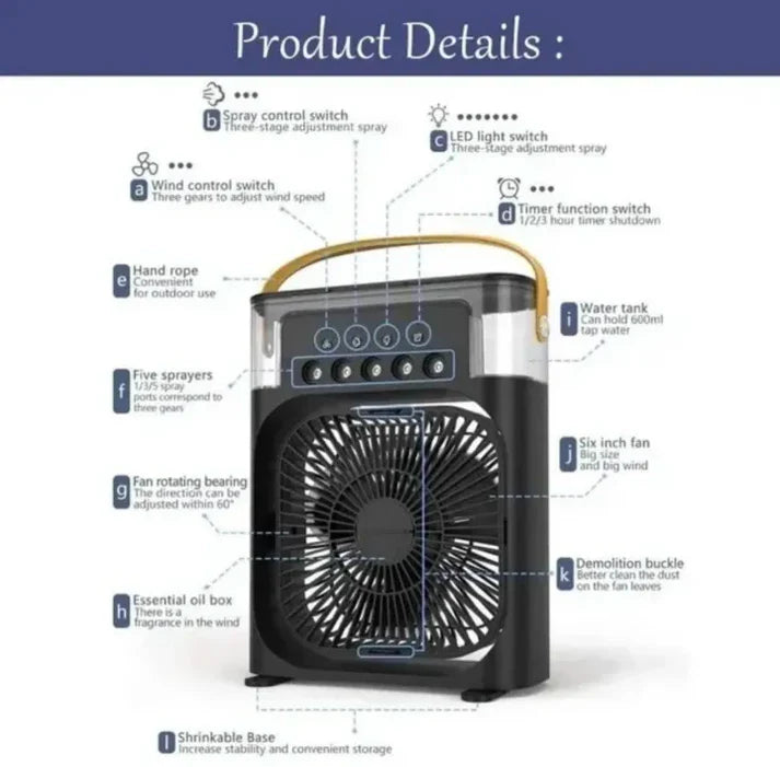 Portable Air Cooler Desk Fan with Water Spray – USB Mini Air Conditioner - Premium Quality
